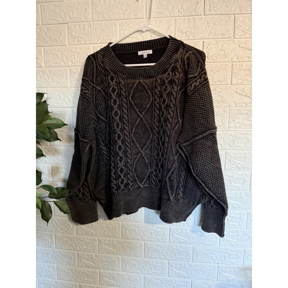 White Birch Boho Cable Knit Pullover Sweater Brown Long Sleeve T23276XL Size L